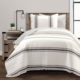 Twin XL Cream/Black Stripe Reversible Cotton 2-Pc Quilt Set
