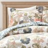 Cal King Floral Country Cottage Blue Green Coral Beige Comforter Set