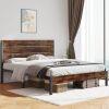 Queen size Modern Farmhouse Metal Platform Brown Wood Headboard Bed Frame